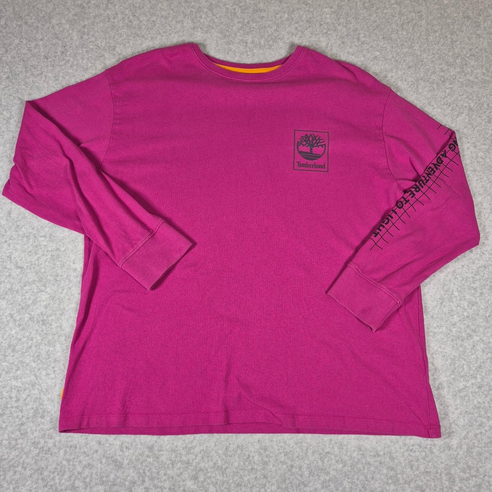 Timberland Long Sleeve T-Shirt Mens Large Pink Graphic Organic Cotton Relaxed